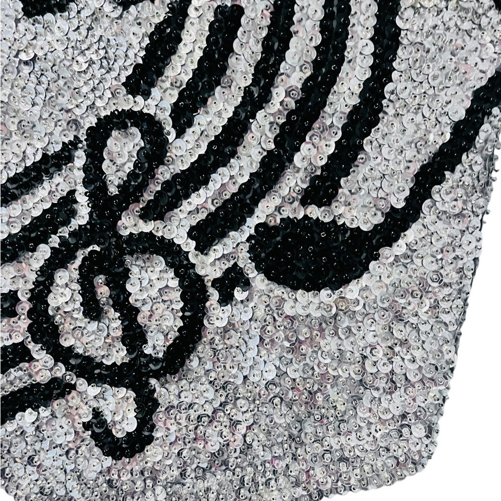 JC USA Vintage 80's Sequin Musical Notes Silver Black Vest Color Block Bling - Picture 4 of 6